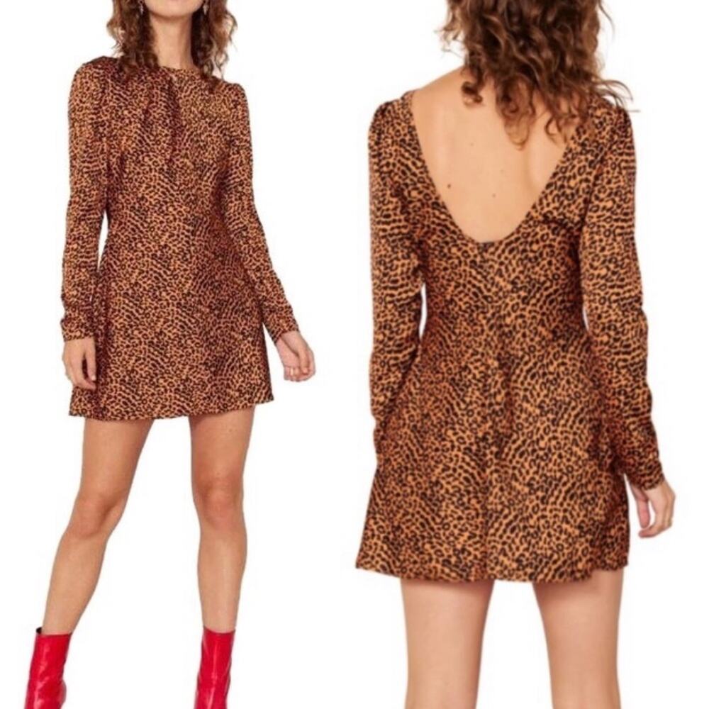 NWT The East Order Sahara Mini Dress Leopard Print Long Sleeve Retro Medium